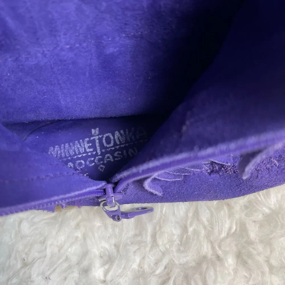 Minnetonka little girl leather suede purple fringe layers knee high boots SZ9